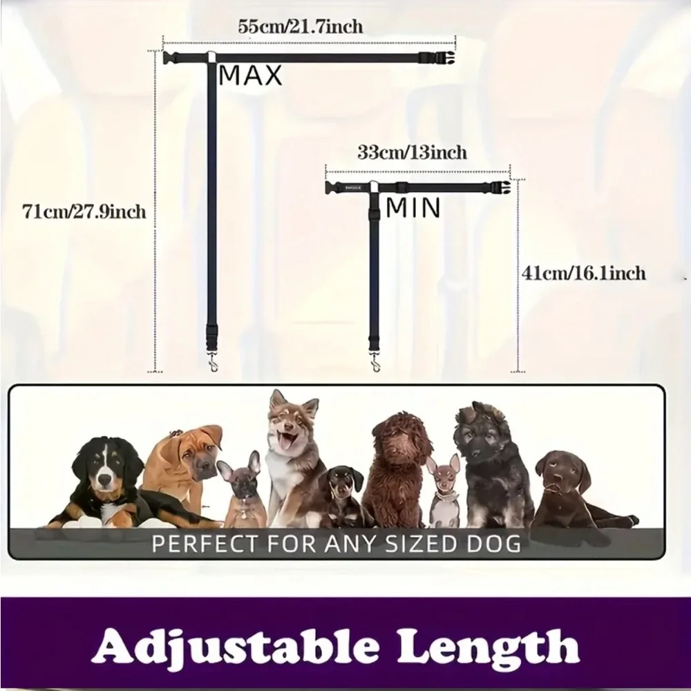 Dog Adjustable Car Tether Safety Seat Belt Leash - Purple